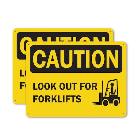 Signmission Look Out For Forklifts Caution Sign, Aluminum, 14in W x 10in L, 2PK OS-2PACK-CS-A-1014-L-19198